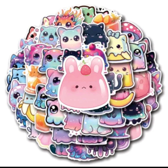 50 jelly cat kitten funny vinyl sticker multicolored bear cute women's girls acc - Picture 2 of 8